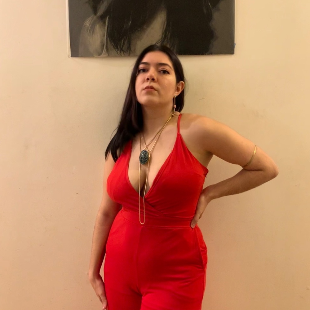 Nwt Express Deep V Red Spaghetti Strap Jumpsuit S… - image 6